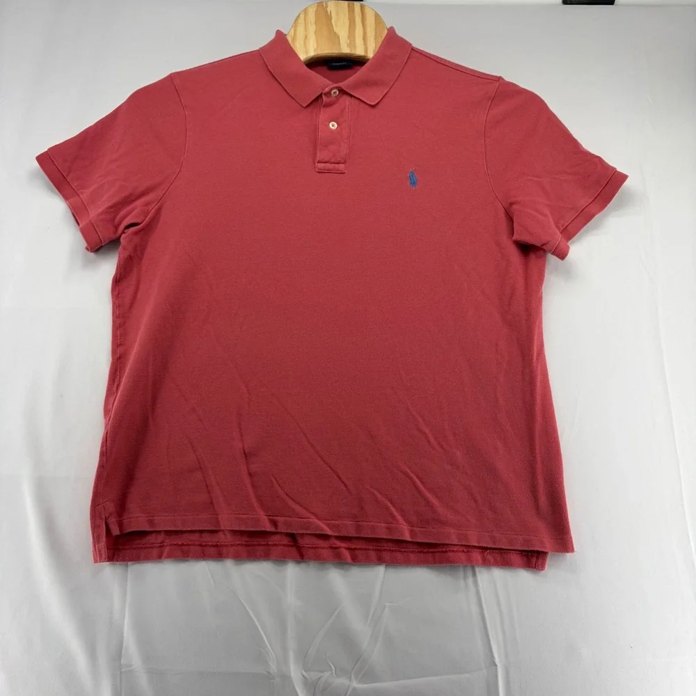 Polo Ralph Lauren Mens XL Classic Fit Short Sleeve Pique Polo Shirt Red Blue